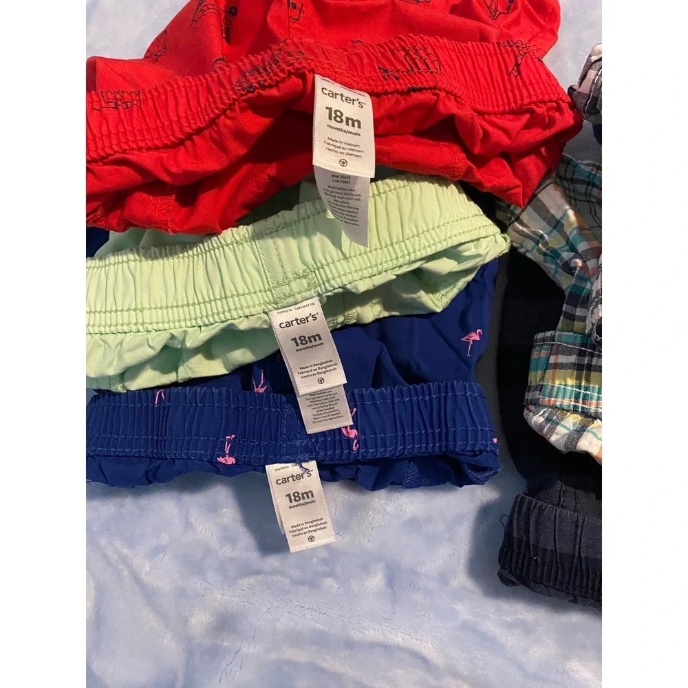 Carters OshKosh Baby Boy Shorts Lot 9 Pairs 18M Plaid Stripe Mickey Flamingo